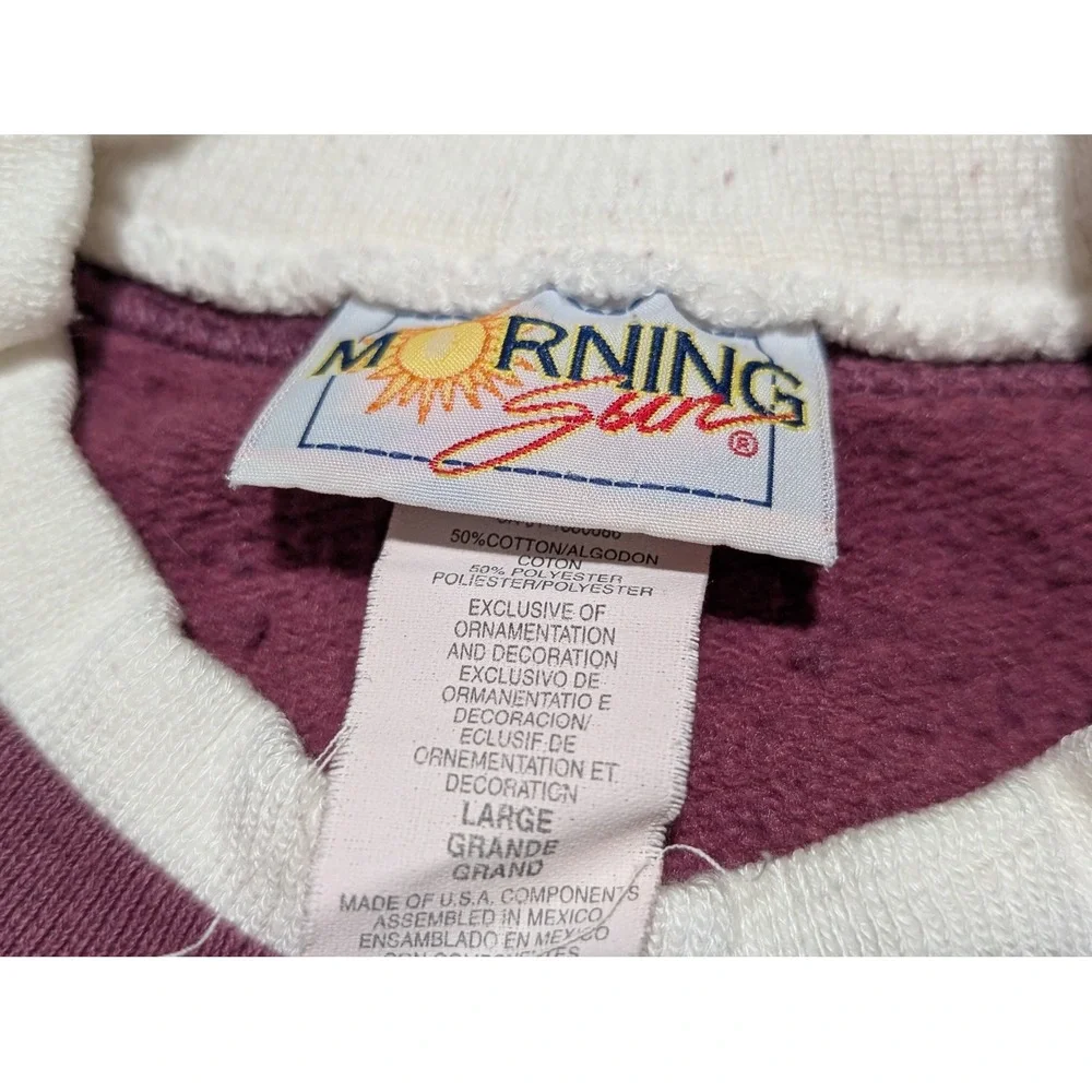 Morning Sun Sweatshirt Women Large Burgundy VTG Fall Leaves Double Collar 90s - Picture 3 of 6